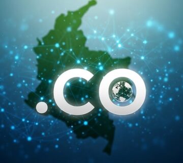 Dominio .co con mapa de Colombia y red de conexiones digitales globales en fondo azul tecnológico