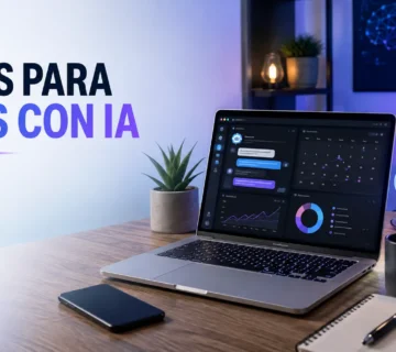Aplicaciones que puedes crear con IA y alojar en tu hosting: laptop con apps web y servidor en la nube