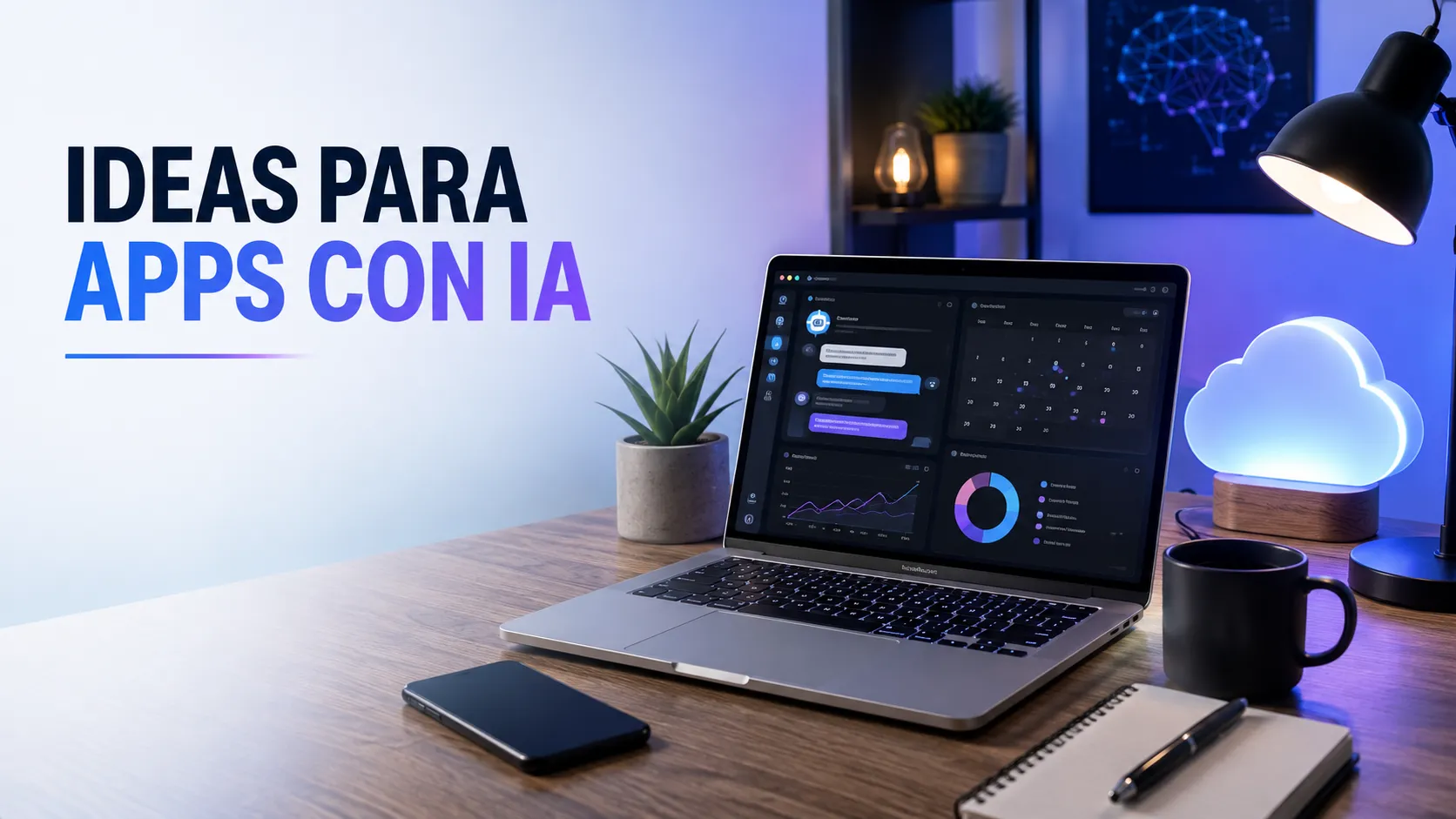 Aplicaciones que puedes crear con IA y alojar en tu hosting: laptop con apps web y servidor en la nube